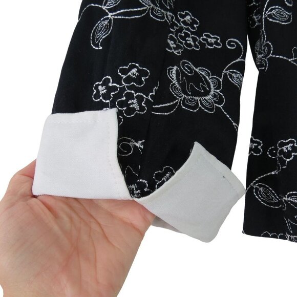 JOSEPH RIBKOFF Women's Black White Embroidered Zip Front Jacket 12 Contrast Cuff - Picture 4 of 10